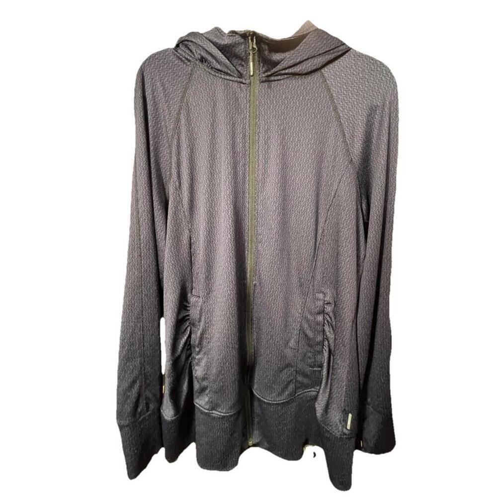 Mondetta Jacket Women’s Full Zip Purple Stretch Thumb Holes Pockets Hood Sz XL
